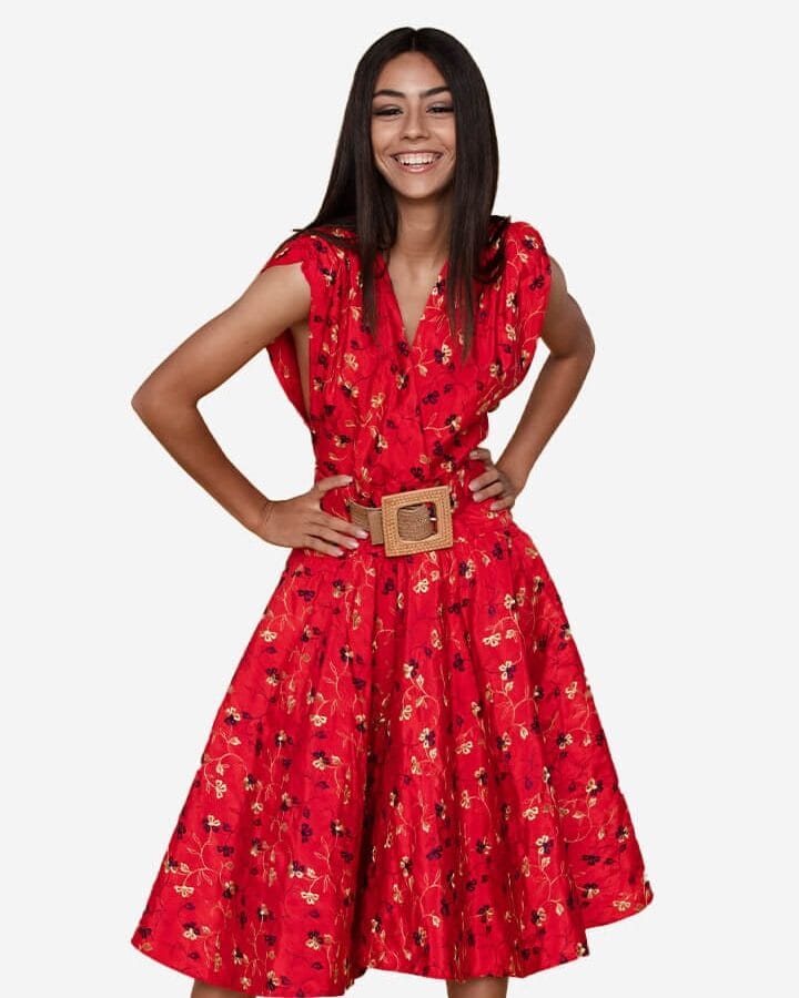 Floral short dress red