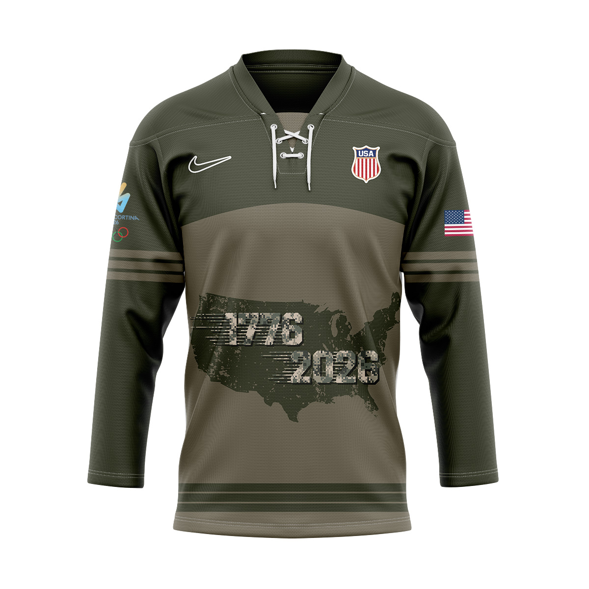 Winter Olympics 2026-Team USA Hockey Military Green Pro Jersey US2551 - Image 3