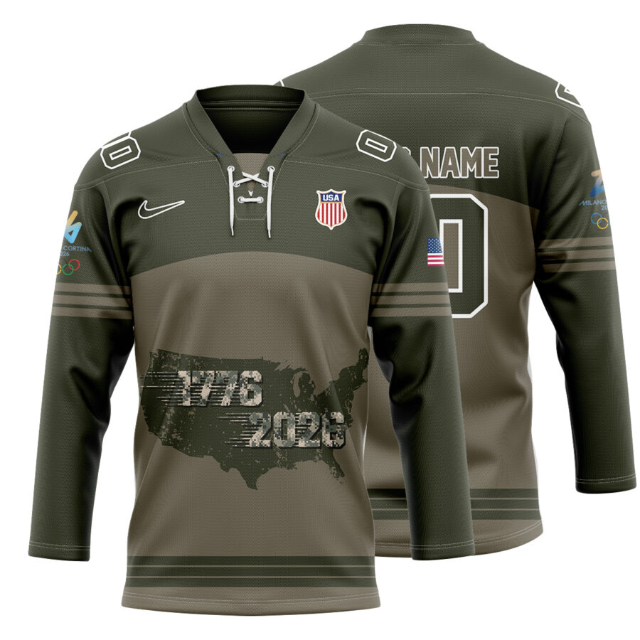 Winter Olympics 2026-Team USA Hockey Military Green Pro Personalized Jersey US2551